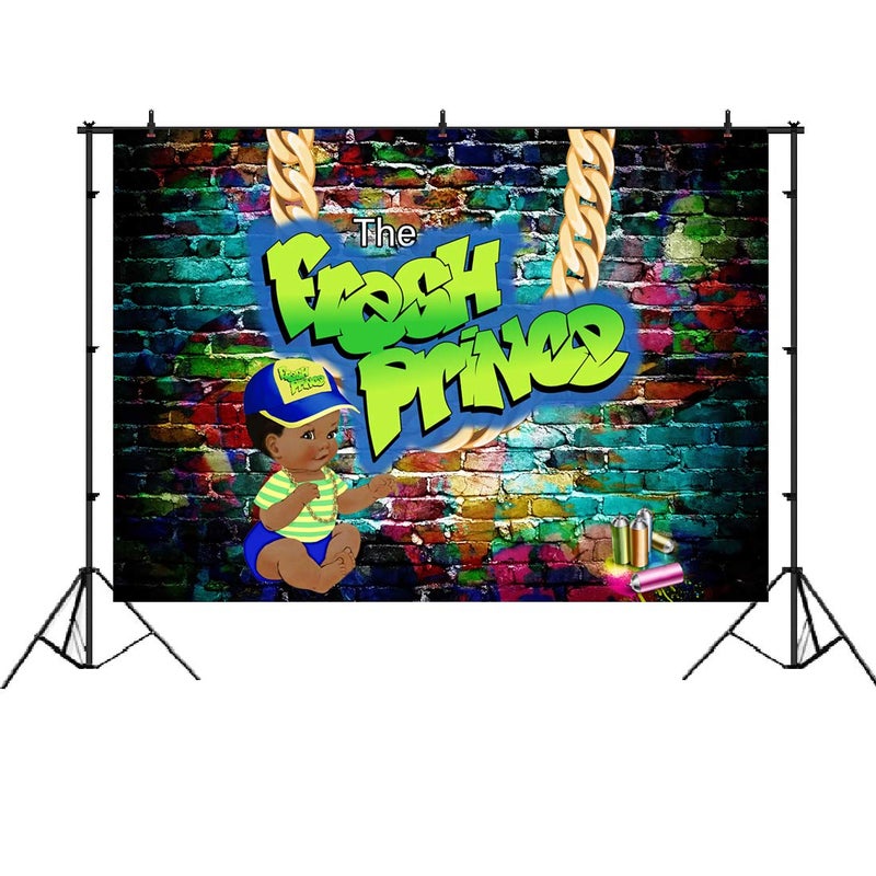 LoveInM The Fresh Prince Baby Shower Photo Backdrop Hip Pop Colorful Graffiti Wall Boy Background 80s 90s Birhtday Newborn Baby House Party Decorations 7x5ft - Image 2